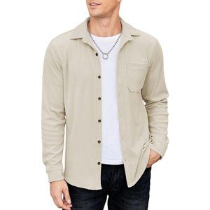 Men's Brown Casual Shacket Long Sleeve Button Down Lightweight Corduroy Shirt